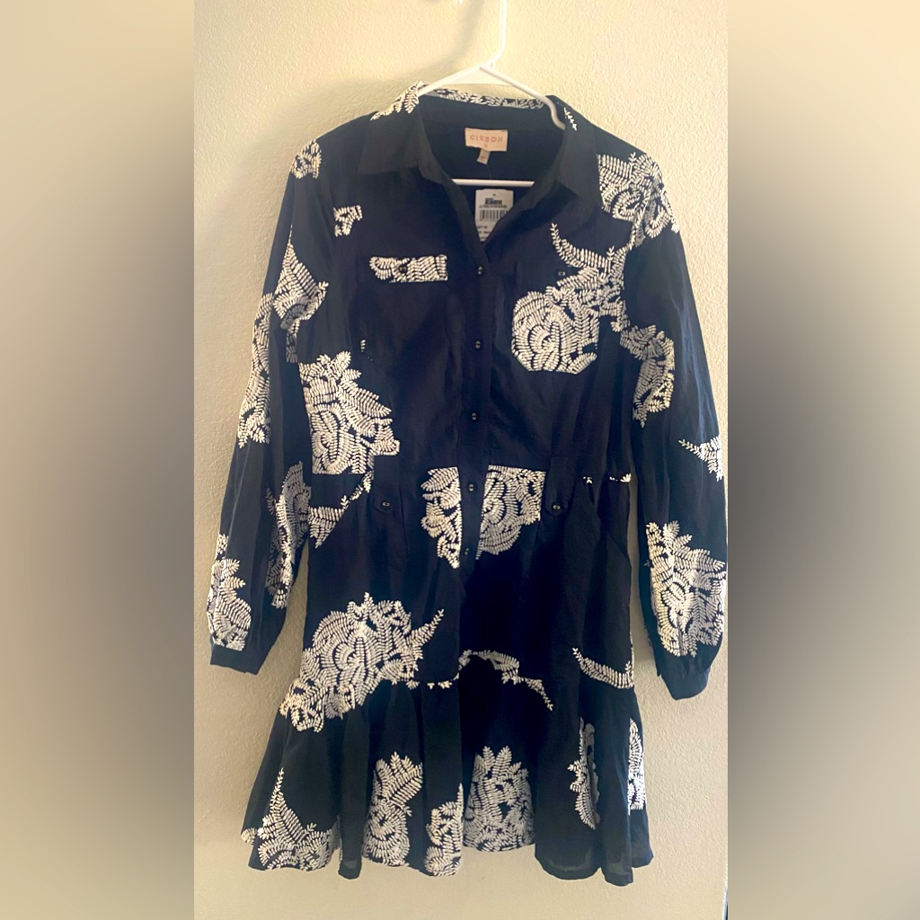 Women's Black Dress With White Pattern In Size Medium